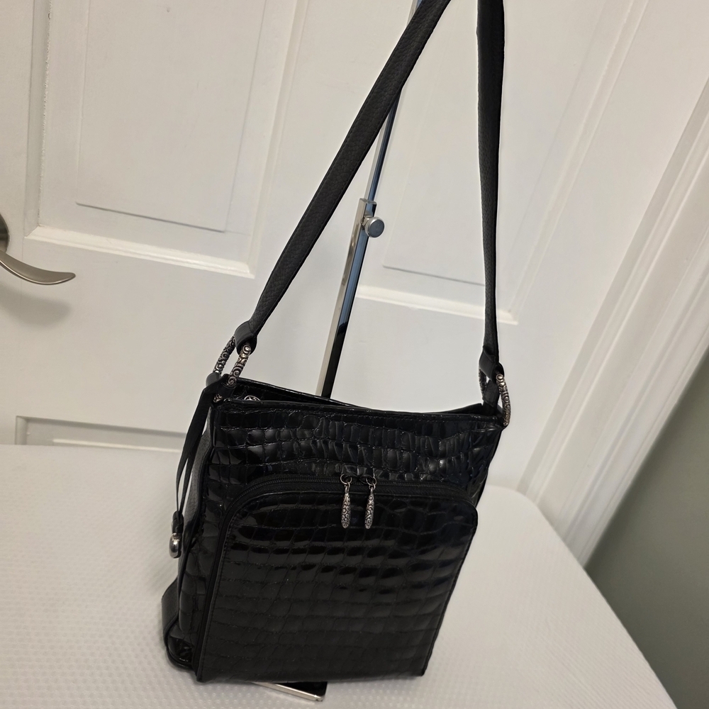 Brighton Sonny Lil Cher Black Croc Embossed Shoulder Bag